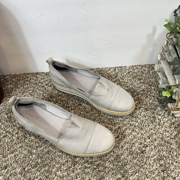 Timberland Women's Emerson Point Leather Platform Loafer Shoe Slip On Gray - Picture 2 of 7